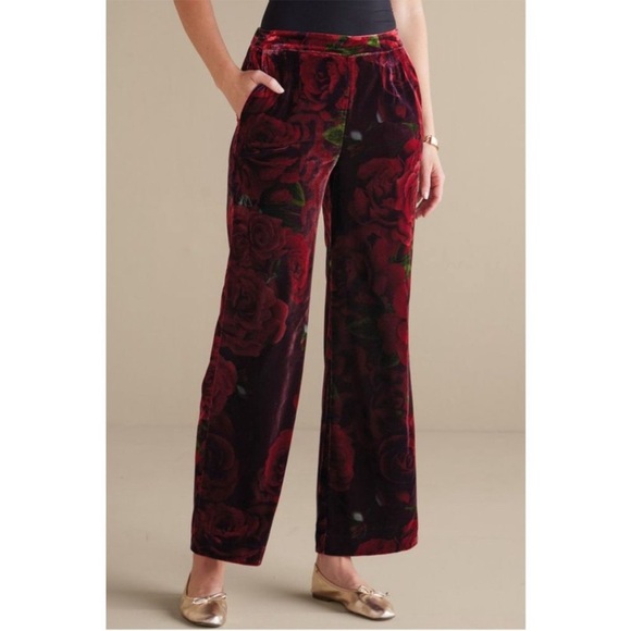 Soft Surroundings Pants - Soft Surroundings Aria Velvet Wide Leg Romantic Roses Pants